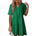 thumbnail image 1 of Vestido Informal de Mujer con Escote en V, Corta, Corte A y Volantes, Verde, Talla XXL, 1 of 5