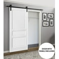thumbnail image 3 of Sliding Barn Door with 6.6ft Hardware | Lucia 31 White Silk | Rail Hangers Sturdy Silver Set | 3 Paneled Shaker Wooden Solid Panel Interior Doors-18" x 84"-Black Rail, 3 of 6