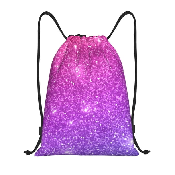 Fotbe Pink Purple Glitter Bolsa Mochila con Cordón Estampada, Bolsa de Gimnasio Deportiva, Bolsa Cinch, Bolsa con Cordón para Hombres y Mujeres-Medium