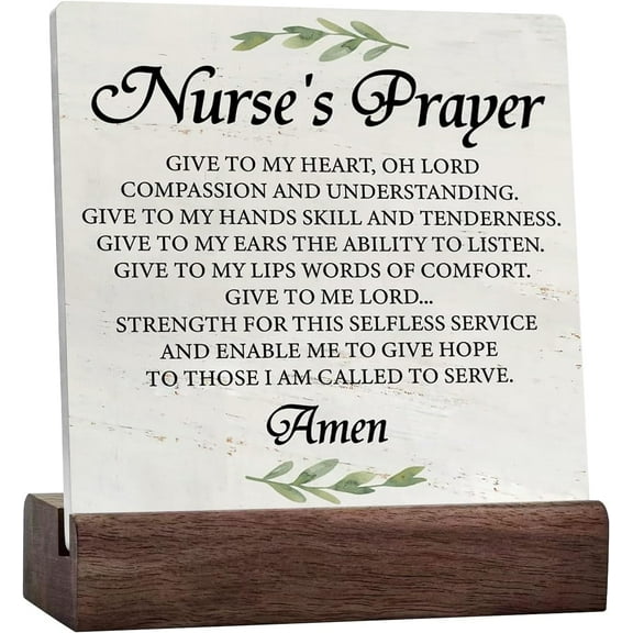 Farmhouse Style Nurse's Prayer Sign Wood Desk Sign Decor Nursing Ceramic Table Sign Home Office Decorations Nurse Gift