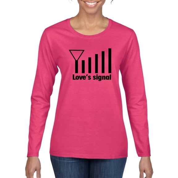 Love's Signal Love Language Couple Valentine's Day Womens Graphic Long Sleeve T-Shirt, Fuschia, Small