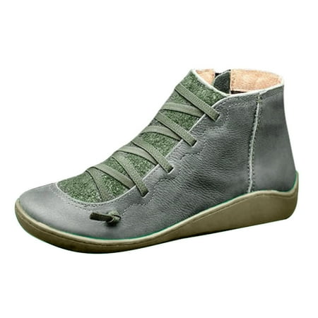 

Fukaraa Trendy Round Toe Lace Up Side Zipper Ankle Boots for Women Fashion 2024 Cozy Winter Footwear for Fall