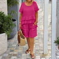 thumbnail image 2 of JULMCOMO Two Piece Sets for Women Ruffle Layered Scoop Neck Short Sleeve Summer Tops Wide Leg Loose Fit Trendy Short Sets with Pockets Hot Pink M, 2 of 4
