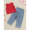 thumbnail image 4 of Bagilaanoe 4th of July Outfits for Toddler Baby Girls Ribbed Sleeveless Tank Tops + Jeans 12M 24M 3T 4T 5T 6T Kids Independence Day Clothes 2pcs Pants Set, 4 of 7
