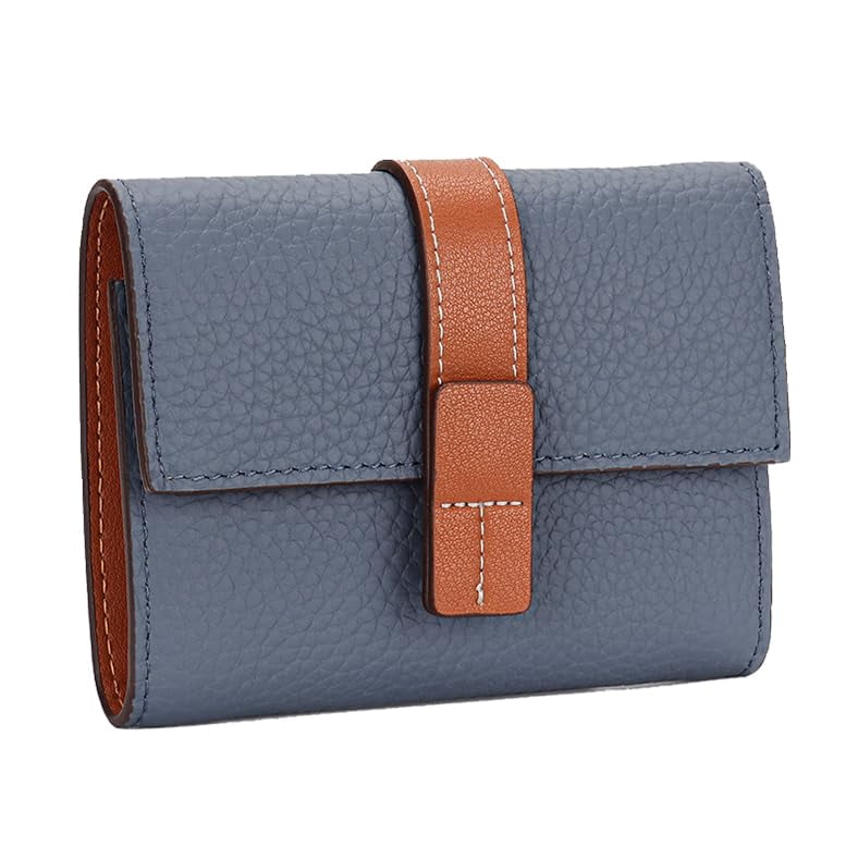 Women Wallet Genuine Leather Button Small Trifold Card Case Zipper Coin Purse.