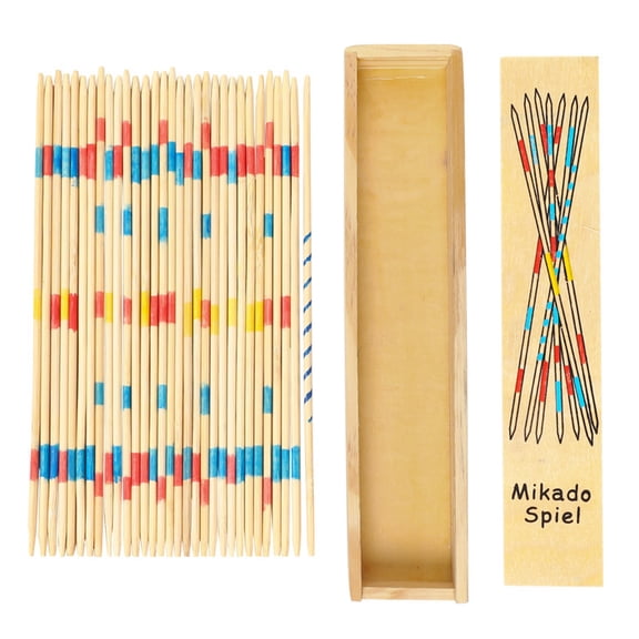 Primegos Wooden Pick-Up Sticks Game with Box Kids Adults Interactive Classic Board Game Brain Teaser Educational Long Bamboo Stick Picking Desk Toy