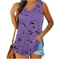 thumbnail image 2 of Lovskoo Tank Tops for Women Print Tops V-Neck Basic Undershirt Casual Flowy Summer Sleeveless T-Shirt Purple M, 2 of 6