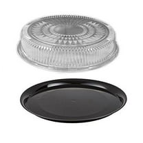 Durable Packaging 12" Black Round Flat Disposable Catering Party Tray Food Platter  Clear Dome Lid (pack of 10)