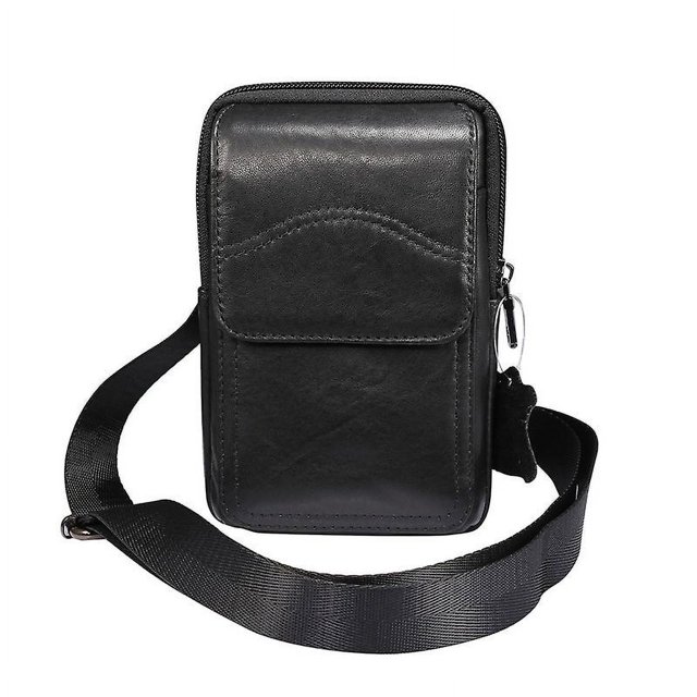 Bolso de teléfono negro para hombre, bolsos de negocios vintage de cuero genuino, bolsos de viaje multifuncionales, mochilas cruzadas, bolsos de mano, riñonera