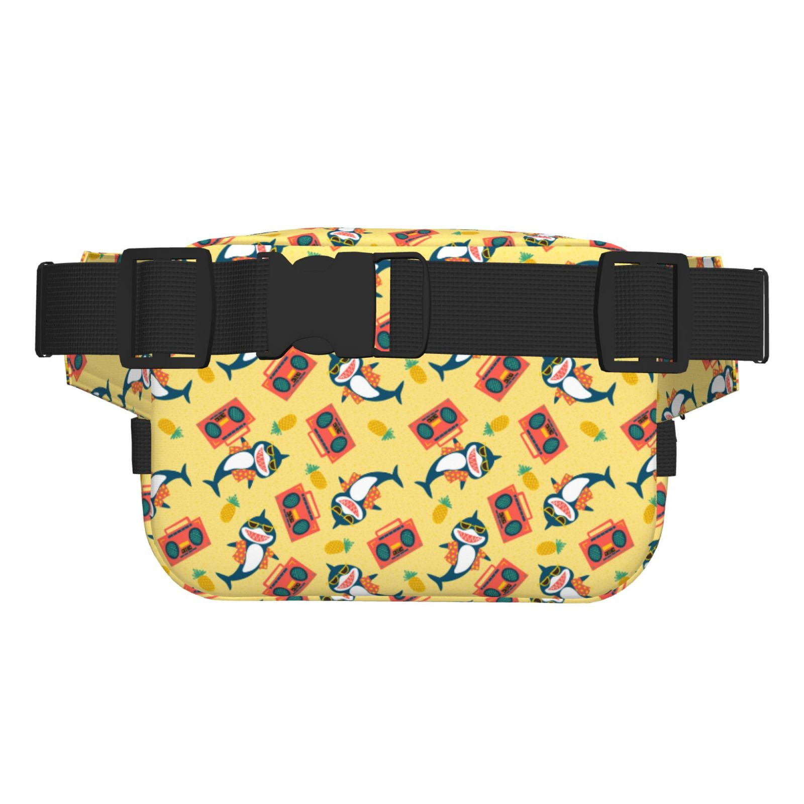 Picia Pineapples Sharks In Hawaiian Print Square Double-Layer Waist Bag Mini Adjustable Waist Belt Bag Exercise Running Travel Hiking