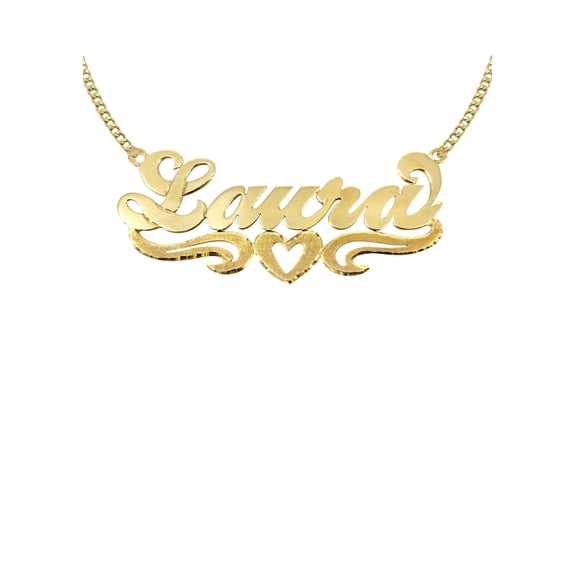 14K Gold  Diamond Cut Heart Name Plate Necklace | Style #68
