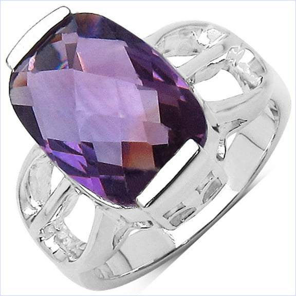 Genuine Cushion Amethyst Ring in Sterling Silver - Size 7.00