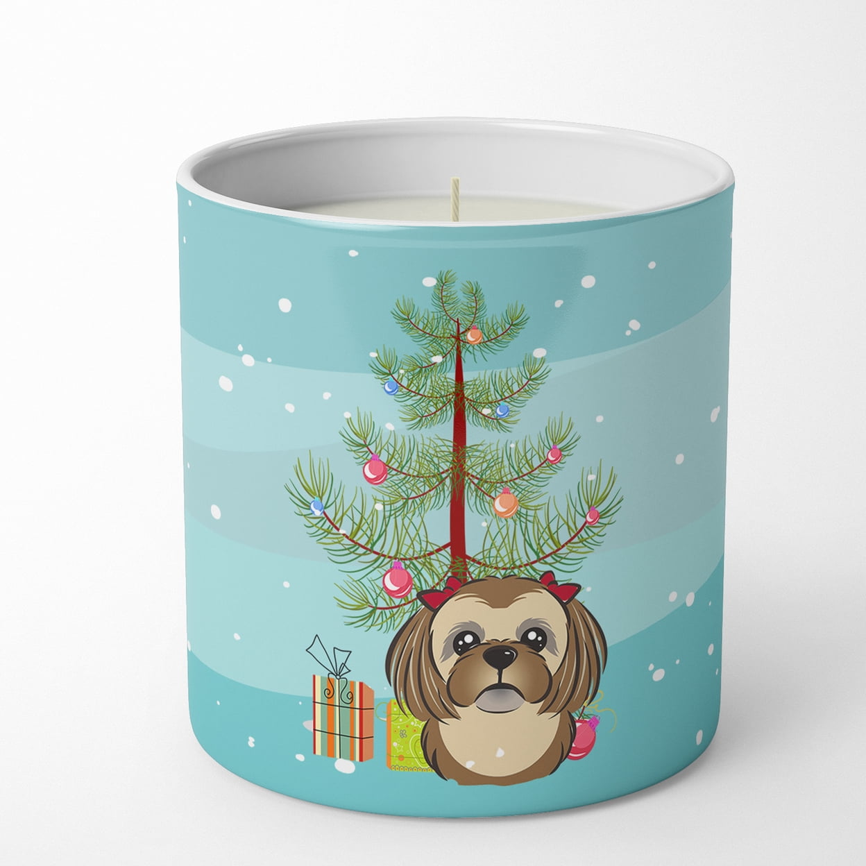Carolines Treasures BB1621CDL 3.75 x 3.25 in. Unisex Christmas Tree & Chocolate Brown Shih Tzu 10 oz Decorative Soy Candle