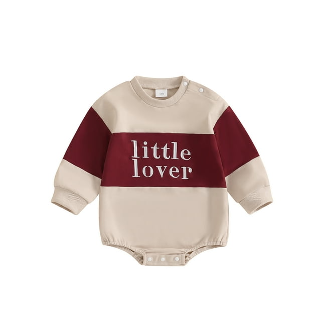 Gupgi Barboteuse de la Saint-Valentin pour Bébé, Imprimé de Lettres, Col Rond, Manches Longues, Chandail/Justaucorps pour Garçons et Filles