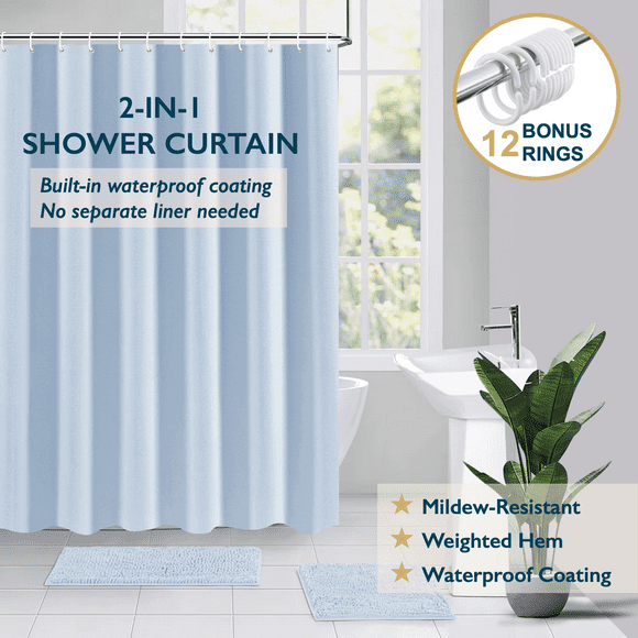 Cortina de Ducha ComfiTime Tela Resistente Al Moho y Hongos Azul 72 X 84