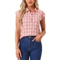 thumbnail image 1 of CAMISA DE BOTONES DE CUADROS CON CUELLO PUNTO Y MANGAS CORTAS PARA MUJER INSPIRADA CHIC TALLA XS ROSA-BEIGE, 1 of 6