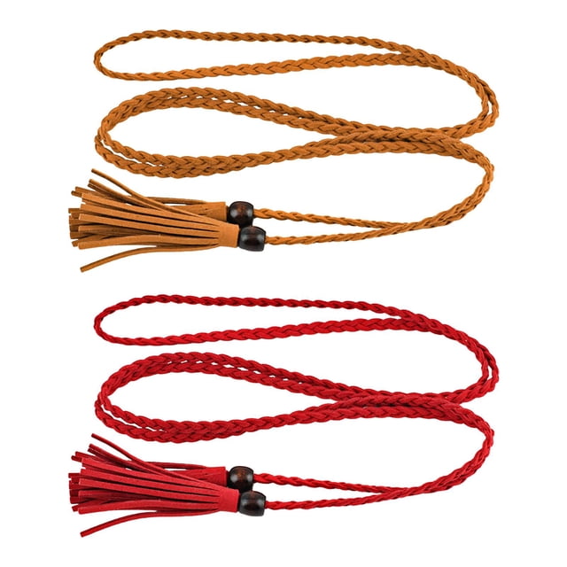 Cinturón de cintura tejido Retro Sunnimix 2 piezas Camello y Rojo