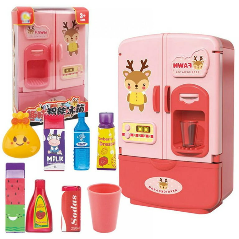 Kids Kitchen toy mini fridge refrigerator red pretend play set and  accessories