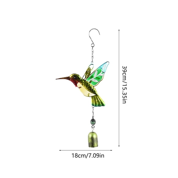 Metal Wind Chime with Handcrafted Glass-Painted Kingfisher Bells 9.84 in x 7.09 in Garden Ornament