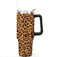 thumbnail image 2 of 40oz Fashion Leopard Pattern Stainless Steel Flip Straw Tumbler Spill Proof Travel Cup Double Wall Vacuum Insulated Coffee Mug with Top Handle, 2 of 6