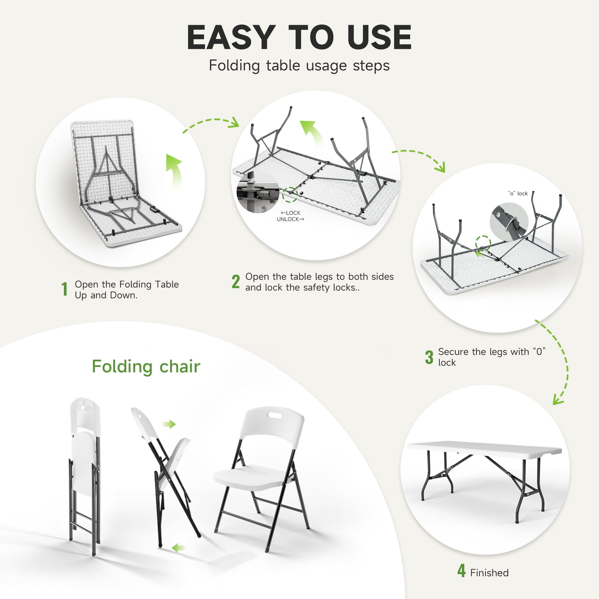 6FT Folding Table and 6 Chairs Set – Heavy-Duty Portable Furniture for Camping & Parties, 330 lb Table & 600 lb Chairs Capacity, Indoor/Outdoor Use