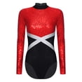 thumbnail image 2 of Hansber Women Rhythmic Gymnastic Leotard Sequin Figure Bodysuit Cutout Back Ballerina Dance Outfits Red M, 2 of 7