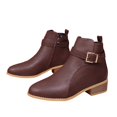 thumbnail image 4 of EKVAHL Women's Orthopedic Walking Ankle Boots, Buckle Strap Low Heel Booties, Arch Support Wide Fit Round Toe Vintage Daily Outdoor Casual Short Boots Red, 4 of 4