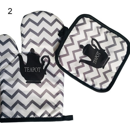 

UDIYO Oven Glove 1 Set Heat Resistant Microwave Glove with Pot Pad Polyester Cotton Eco-friendly Baking Glove Cooking Tool