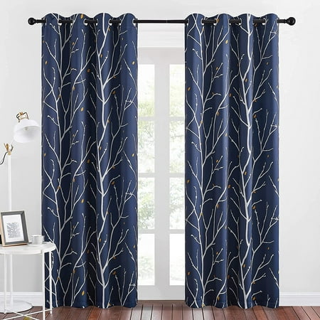 50 70 Blackout Curtains 84 L For Living Room Grommet Modern Tree Branch With Petal Rain Window Treatments Vertical Ds Darkening Bedroom Navy Blue 2 Panels 104 W Canada Grommet Modern Tree Branch Curtains, Navy Grommet Curtains 84