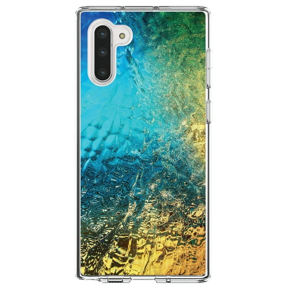 DistinctInk Clear Shockproof Hybrid Case for Samsung Galaxy Note 10 (6.3" Screen) - TPU Bumper, Acrylic Back, Tempered Glass Screen Protector - Colorful Rainbow Waterfall