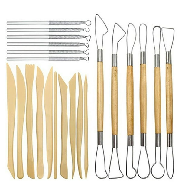 22 herramientas de arcilla polimérica, herramientas de cerámica, mango de madera, kit de herramientas de arcilla, herramientas de escultura para tallar, dibujar, puntear y moldear artesanías de