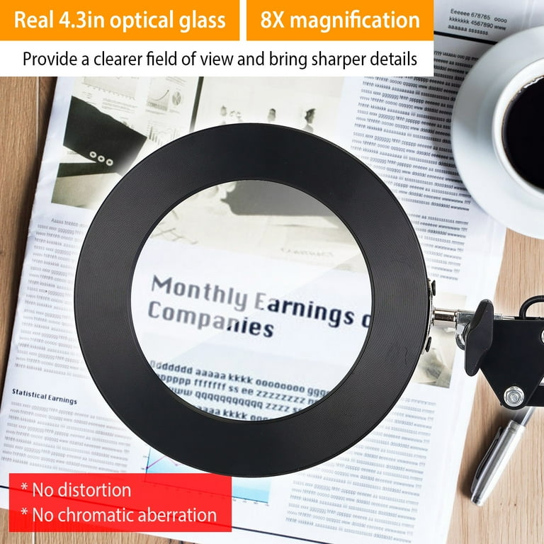 Magnifying Glass with Light and Stand 8X Real Glass 2-In-1 Desk Lamp &  Clamp
