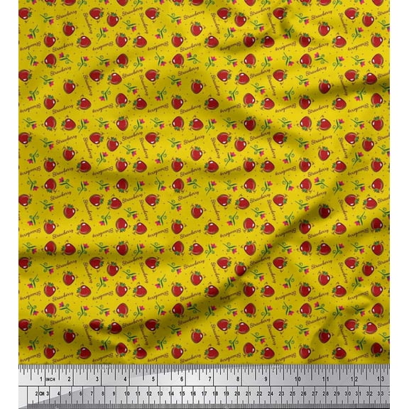 Soimoi Modal Satin Fabric Dot,Floral & Strawberry Fruits Print Fabric by Yard 42 Inch Wide