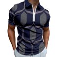 thumbnail image 1 of Camisas Vaqueras Para Hombre Manga Corta Camisa informal de manga corta con cuello vuelto y cremallera con estampado informal para hombre (Navy, 3XL), 1 of 5