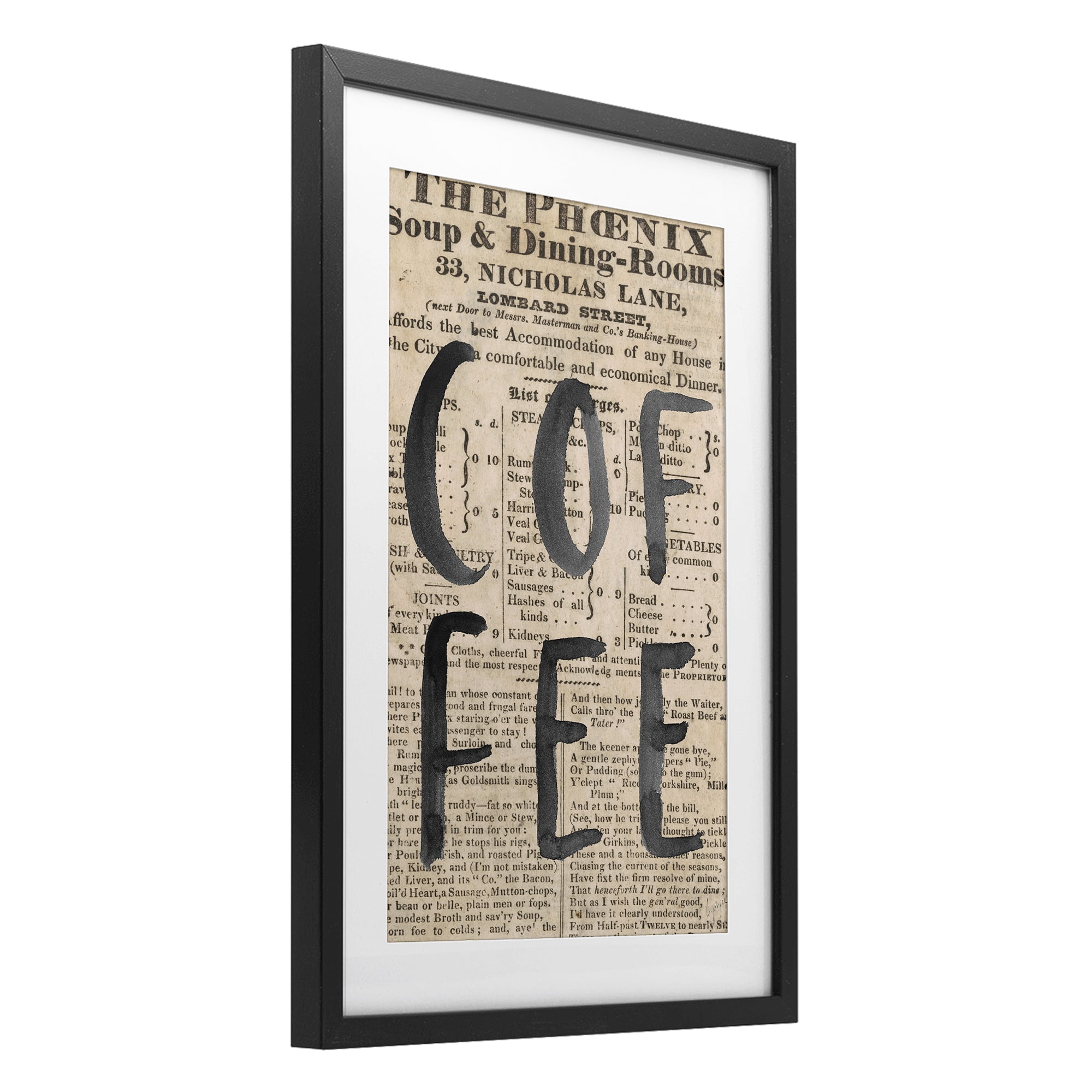 Stupell Industries Vintage Coffee Newspaper Black Framed Print Under Glass, design by Lucille Price