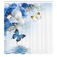 thumbnail image 3 of Ambesonne Floral Shower Curtain, Exotic Nature Flowers Pond, 69"Wx75"L, Blue and White, 3 of 5