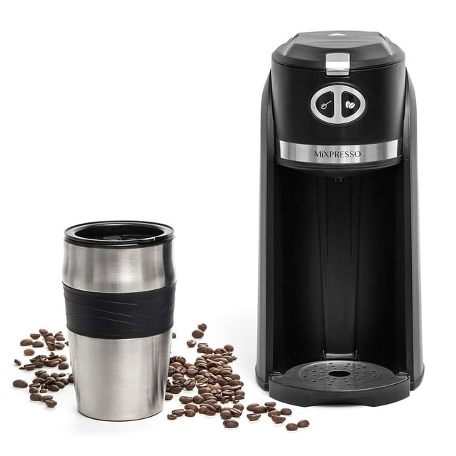 Mixpresso - Cafetera Automática 2 en 1 Con Molinillo Integrado, Taza de Viaje de 14 Onzas y Función