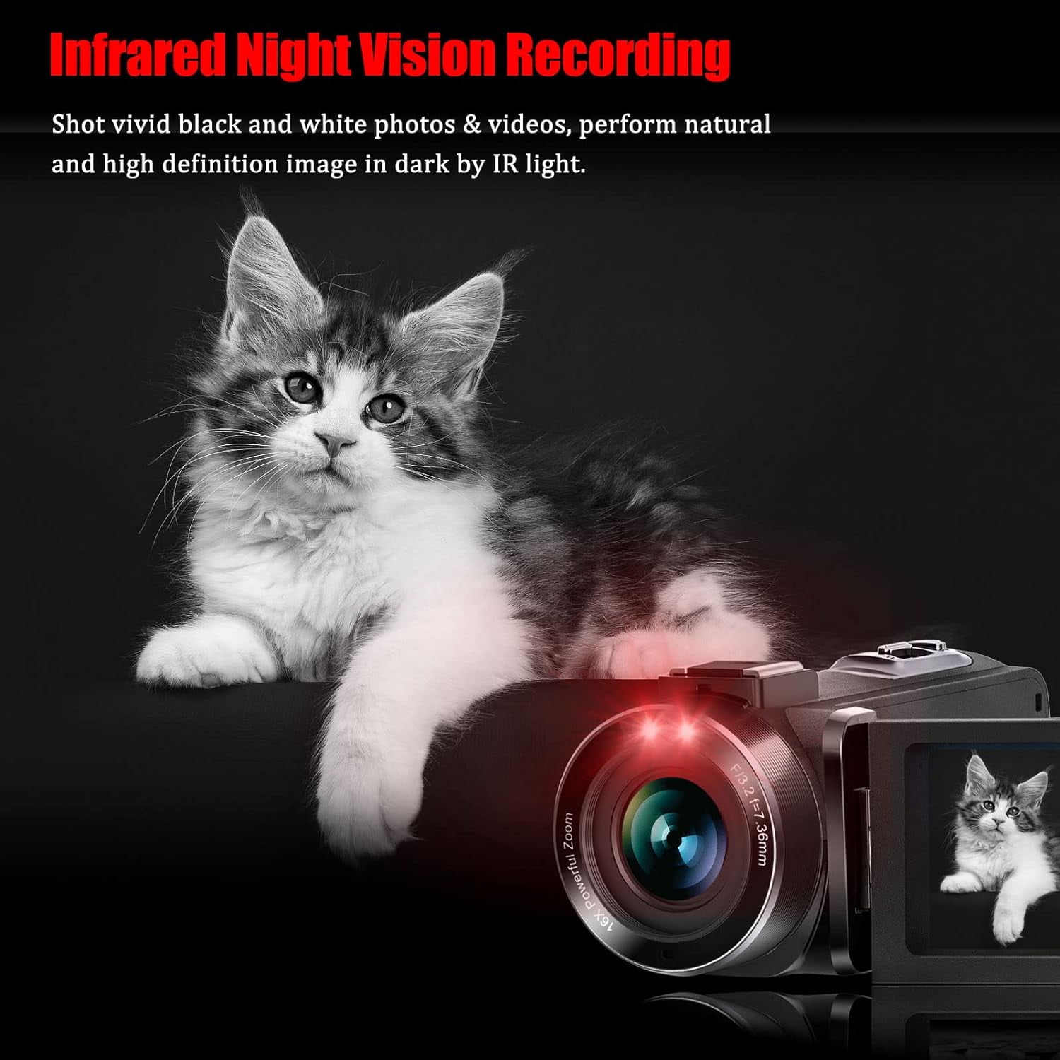 Camcorder Digital Camera 1080P 30FPS Video Camera 36MP IR Night Vision Vlogging Camera Recorder 3.0 Inch IPS Screen 270 Degree Rotation 16X Digital Zoom Camcorder with Remote Control,32GB SD Card