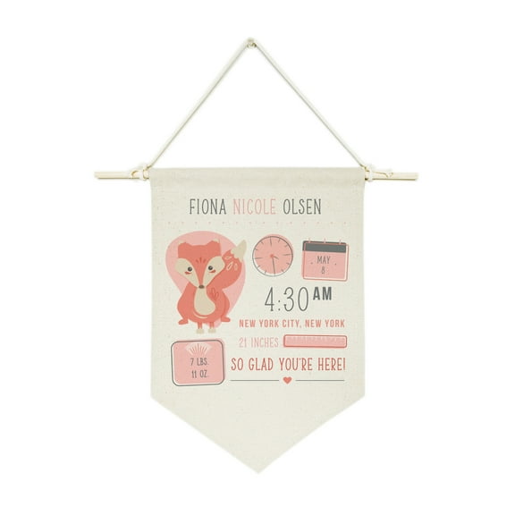 Personalized Fox Newborn Baby Announcement Hanging Wall Banner