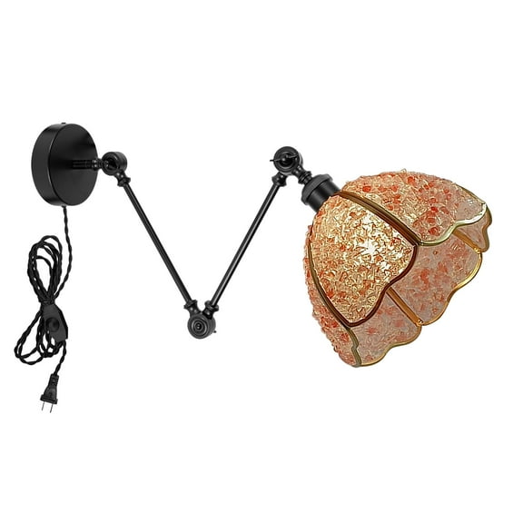 Kiven Farmhouse Swing Arm Wall Sconce,Adjustable Wall Lamp Light Fixture with Glass Lampshade, 6ft Plug-in Cord, Dimmable Wall Lights Fixtures for Bedside Kitchen Bookshelf E26 Base DZ0585