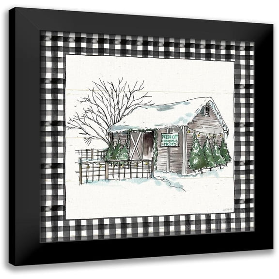 Tavoletti, Anne 12x12 Black Modern Framed Museum Art Print Titled - Holiday on the Farm IV BW Buffalo Check