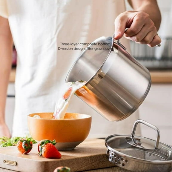 Stainless Steel Saucepan With Glass Lid, 2.5 Quart Cooking Pot for Boiling Milk, Sauces, Pasta
