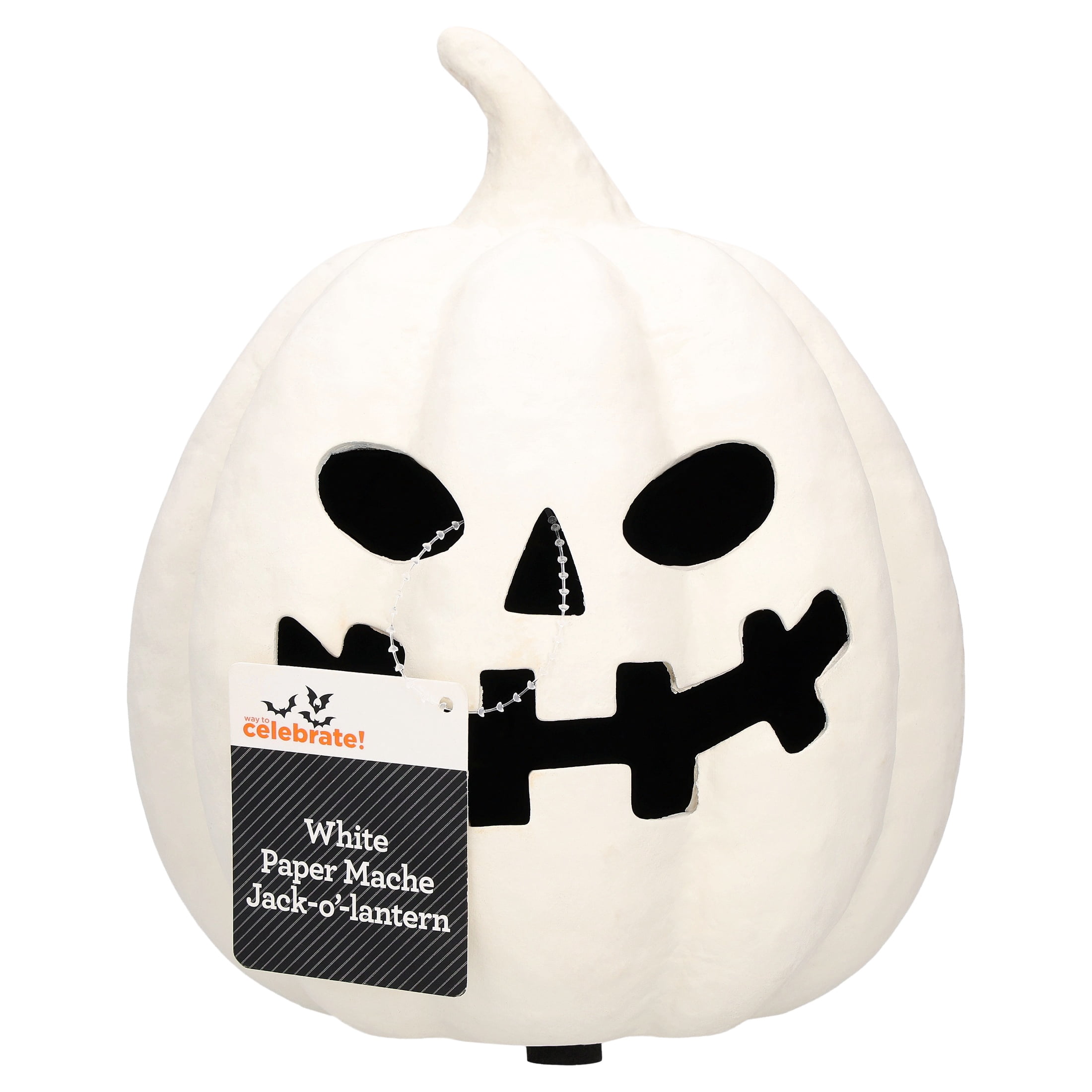 Paper Mache Jack-o'-Lantern Decoration, White, 8.3", Halloween by Way To Celebrate
