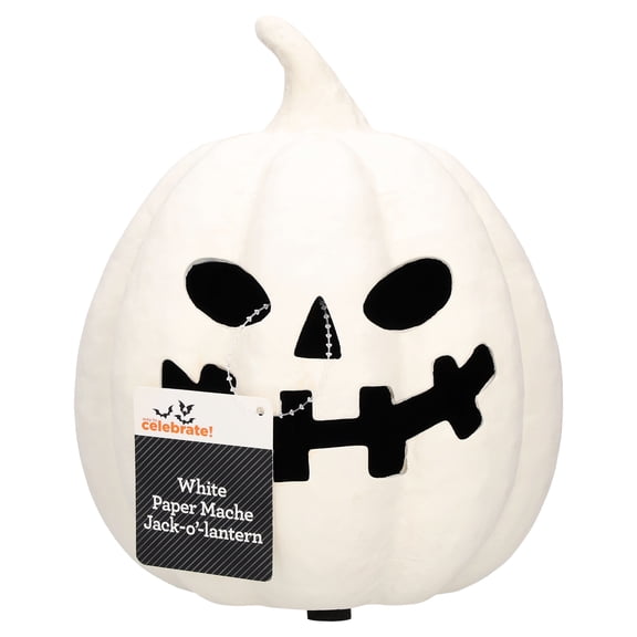 Paper Mache Jack-o'-Lantern Decoration, White, 8.25", Halloween by Way To Celebrate