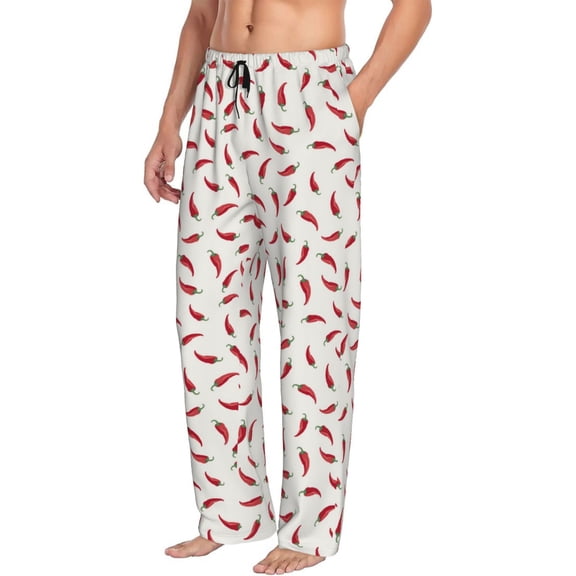 Mens Pajama Pants Bottoms with Pockets - red Chili Pepper Comfy Mens Pj Pants, Soft Men Lounge Pants