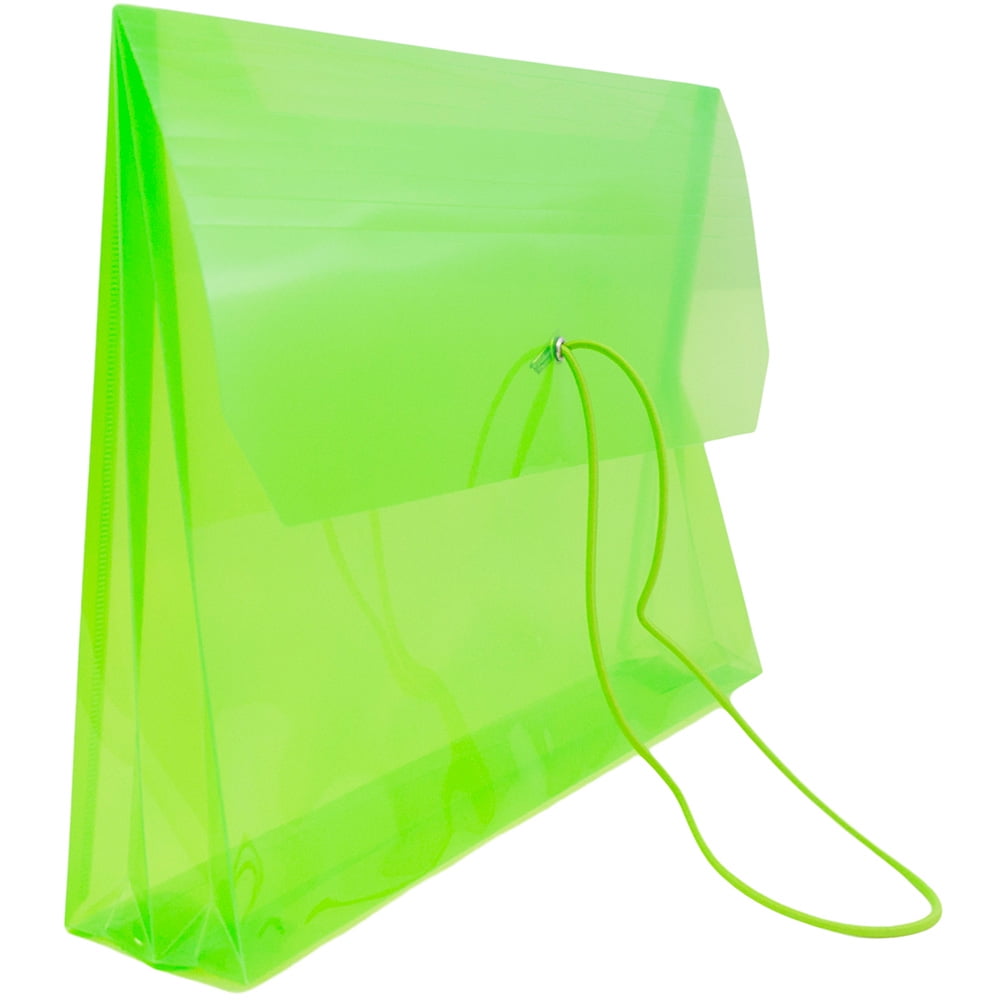 JAM Paper Plastic Expansion Envelopes, Elastic Band Closure, Letter Booklet, 9 3/4 x 13, 2.5 in Expansion, Lime Green, 3/Pack