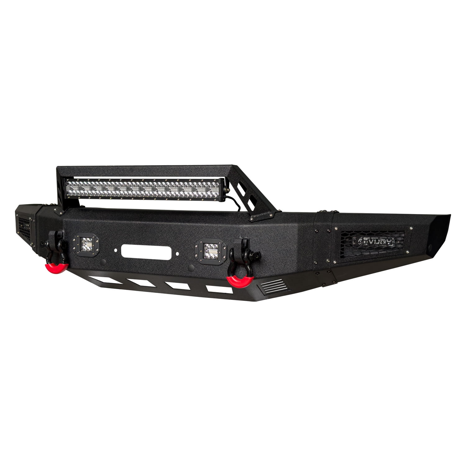 Vijay Compatible with 2015-2016-2017 Ford F150 Front Bumper Textured Black Steel with Lights and D-rings