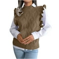 thumbnail image 2 of Sakmal Pullover Sweaters for Women Teacher Cable Knit Bronze Ruffle Sweater Vest Solid Fashion Crew Neck Sweaters for Women, 2 of 8