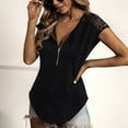 thumbnail image 5 of USSUMA Womens Plus Savings Tops and T-Shirts - Lace Summer Tops for Women V Neck Zipper Shirts Lace Shoulder Short Sleeve Summer Tunic Tops Loose Casual Tops Blouses 2022 Beach, 5 of 8