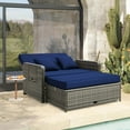 thumbnail image 4 of Costway Wicker Loveseat Sofa Set Patio Rattan Daybed with Ottoman & Retractable Side Tray Navy, 4 of 10